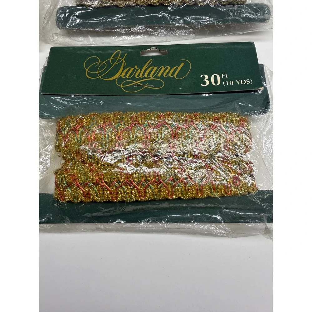 Vintage Garland Christmas TreeTrim Gold Red Green Metallic Braid 120ft Total 4pk